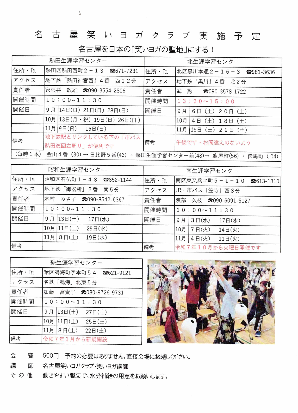 名古屋笑いヨガクラブ　９月の講座開催数